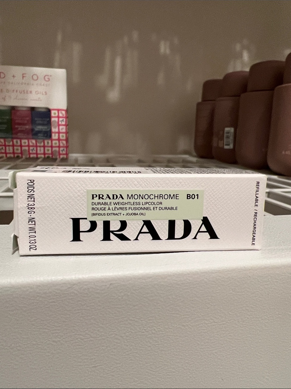 Prada Monochrome Lipcolor B01 — White with Black Logo